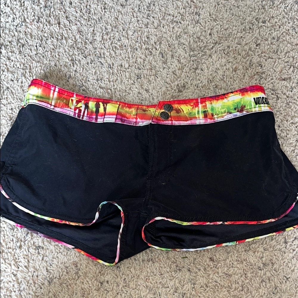 Volcom Black and Tie-Dye Trim Shorts